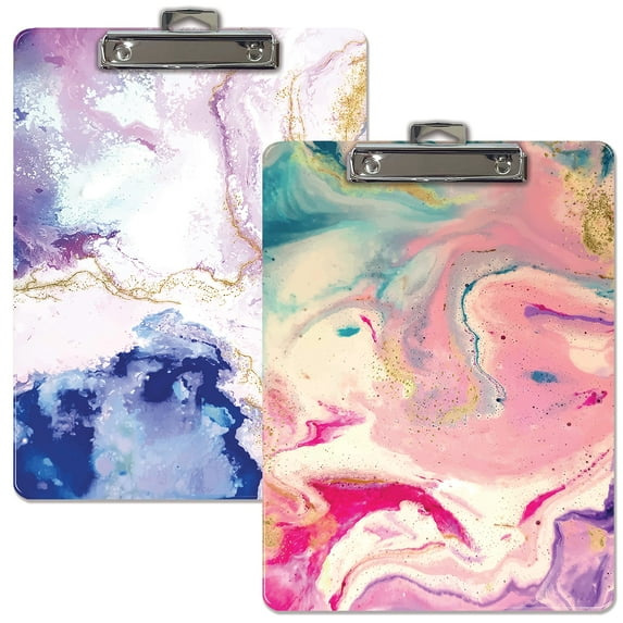 Fashion Clipboard (2 Pack), Standard A4 Letter Size, 12.5" x 9", Wooden Clipboard, Low Profile Clip with Retractable Hanging Tab, Decorative Clipboard, by Better Office Products (Abstract Art Designs)