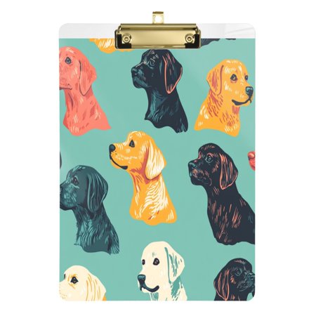 Fashion Clipboard, Acrylic Clipboards, 12.5 x 9 in Clipboard with metal clips, Clip with Retractable Hanging Tab Cute Dogs Pattern