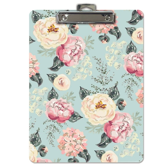 Fashion Clipboard, Floral Design, Standard A4 Letter Size, 12.5" x 9", Wooden Clipboard, Low Profile Clip, Retractable Hanging Tab, Decorative Clipboard, by Better Office Products (Victorian Floral)