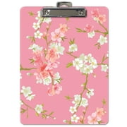 Fashion Clipboard, Floral Design, Standard A4 Letter Size, 12.5" x 9", Wooden Clipboard, Low Profile Clip, Decorative Clipboard, by Better Office Products (Cherry Blossoms)