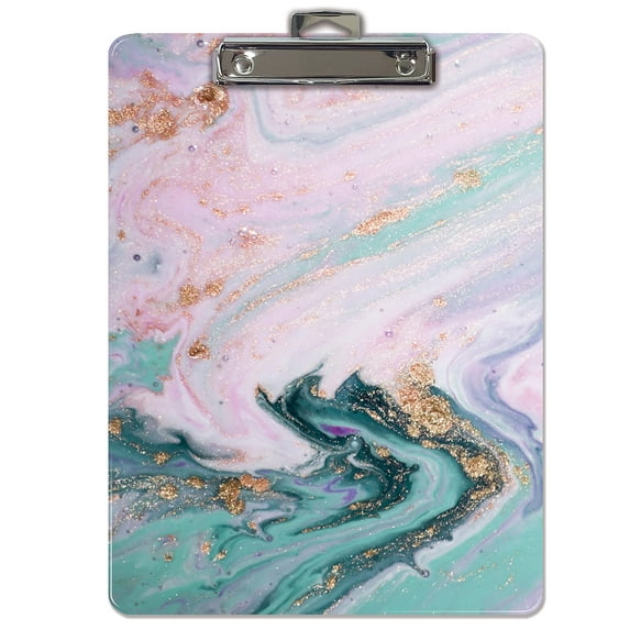 Fashion Clipboard, Marble Design, Standard A4 Letter Size, 12.5" x 9", Wooden Clipboard, Low Profile Clip with Retractable Hanging Tab, Decorative Clipboard, by Better Office Products (Marble Swirl)