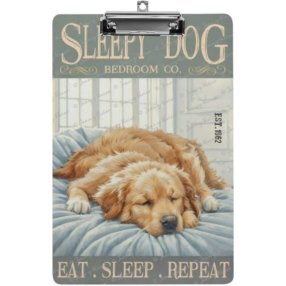 Fashion Clipboard, Wooden Print Cute Clipboard for Nurses, Teacher, Students Use, A4 Standard Size 12.5"x9" Paperboard Clipboard Low Profile Clip, Sleepy Dog Writing Board
