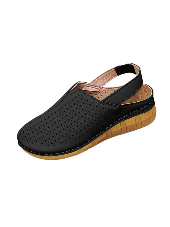Fashion Clogs for Women Wedge Sandals with Ankle Strap Mesh Breathable Round Toe Slip On Shoes with Arch Support