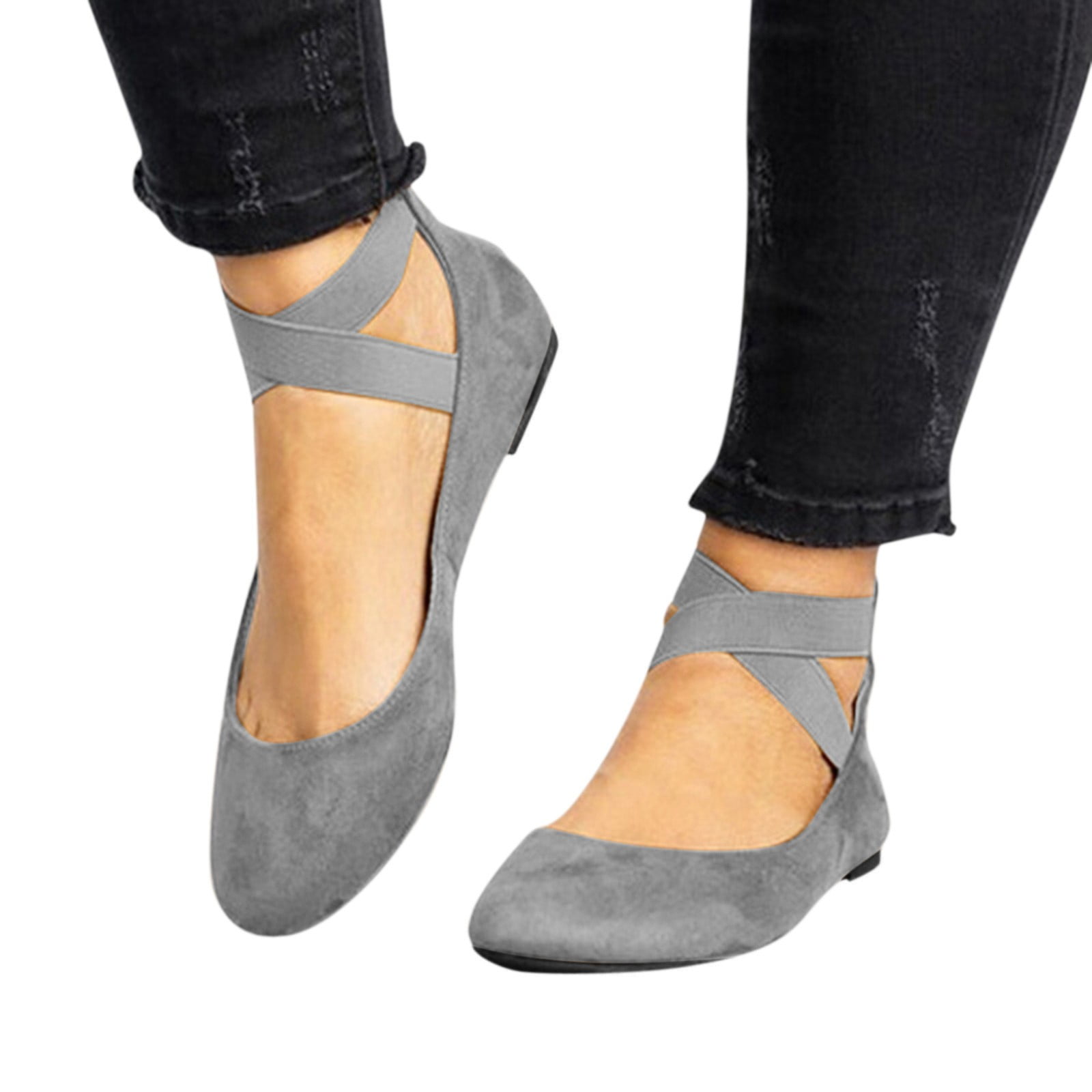Fashion Close Toe Womens Flat Shoes Simple Style Criss Cross Elastic Strap Ladies Dressy Shoes
