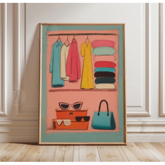 Fashion Closet Colorful Clothing Illustration Outfit Organizer Wall Art, Unframed Poster