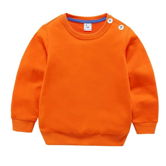 Fashion Clothes Sweatshirt New Kids Cute Sweatshirts Boys Girls Solid Color Crewneck Long Sleeve Cotton Pullover Tops for Fall Winter Orange 80