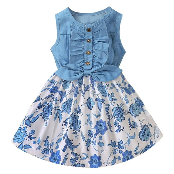 Fashion Clothes for Girls 2 to 7 Years Old Children's Summer Outfit Denim Patchwork Printed Vest Dress School