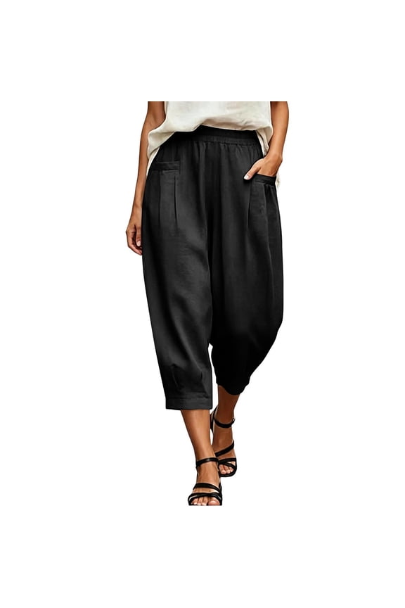 Fashion Clothing Capri Pants for Women Petite Elastic Waist 2026 Summer Casual High Waisted Barrel Lounge Cropped Beach Work Trousers with Pockets