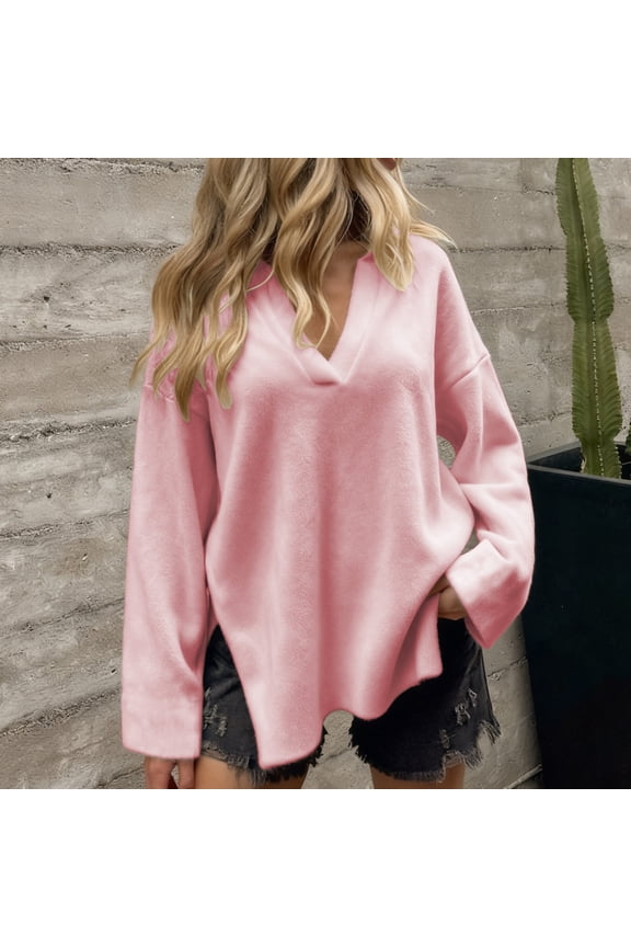 Fashion Clothing Long Sleeve Tops for Women – Long Sleeve Shirts for Women, Womens Long Sleeve Tops V-Neck Knit Comfort Casual Top 01-Pink M