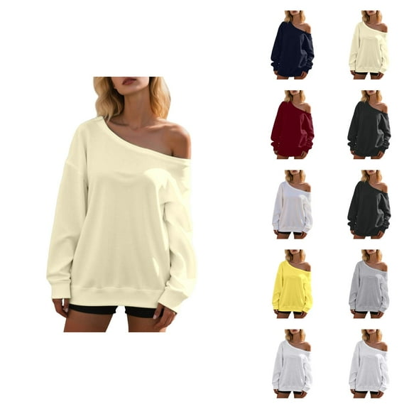 Fashion Clothing Solid Color Sweatshirt Women's Off Shoulder Sweatshirt Casual Long Sleeve Pullover Tops For Daily Wear Comfortable Soft Stretchy Pure Color Loose Fit Spring Fall Winter Fashion