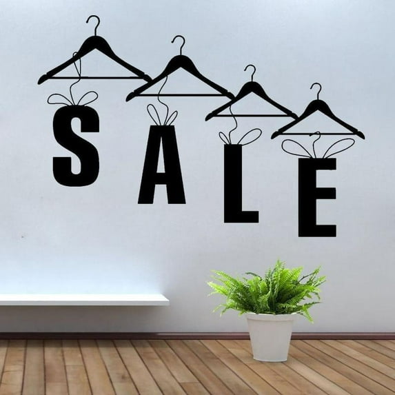 Fashion Clothing Store SALE Quotes Hanger Window Vinyl Wall Sticker Home Decor Removable Self adhesive Mural Wallpaper 89x57cm