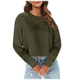thumbnail image 1 of Fashion Clothing Women Fashion Casual Solid Round Neck Long Sleeve Sexy Crop T Apparel Short Oversized Tee Shirts for Women Turtle Neck Long Sleeve Shirts Womens Summer Shirt Athletic To Army Green XL, 1 of 5