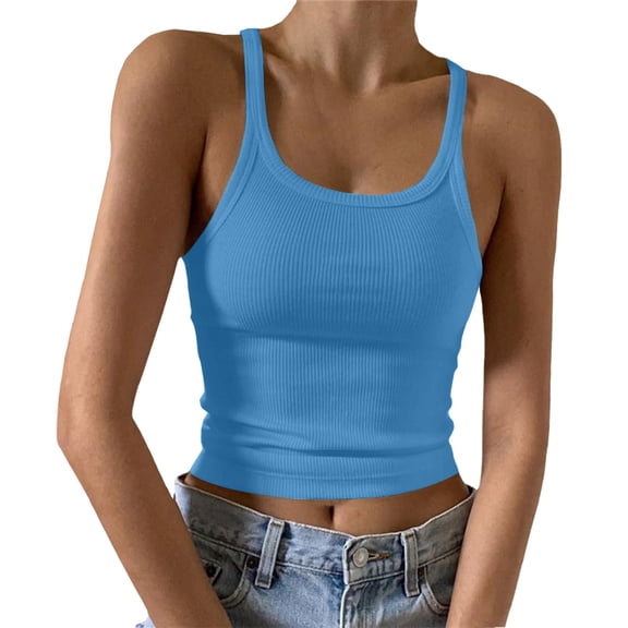 Fashion Clothing Women Summer Casual Basic Graphic Tanks Vest Funny Beach Classic Fit Shirt Blouses Women Casual Fall Crop Workout Tops Junior Bra Shelf Tops for Top Long for Girls Size 1 St Blue S