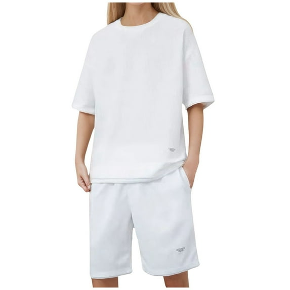 Fashion Clothing Women's Fashion Comfortable Summer Round Neck T Shirt Shorts Two Comfortable Thin Short Sleeve Set Two Piece Bathing Suit Athletic Shorts Suit Long Skirts plus Size Swimming White XL
