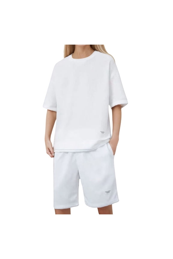 Fashion Clothing Women's Fashion Comfortable Summer Round Neck T Shirt Shorts Two Comfortable Thin Short Sleeve Set Two Piece Bathing Suit Athletic Shorts Suit Long Skirts plus Size Swimming White XL