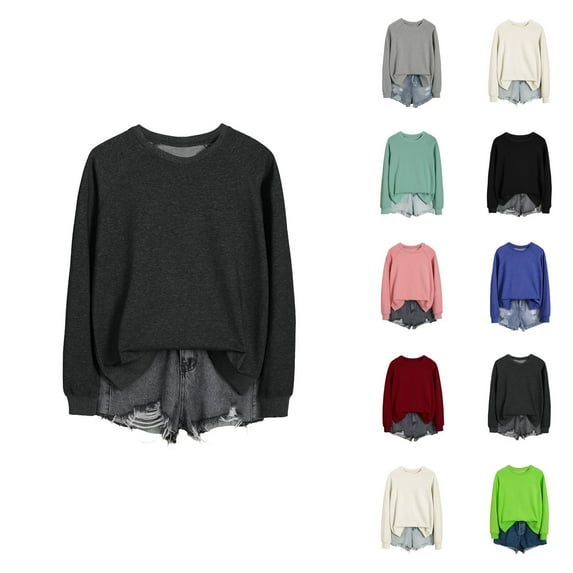 Fashion Clothing Women's Solid Color Sweatshirt Sweatshirt For Women Tops Casual Raglan Long Sleeve Crew Neck Pullover Sweatshirt Casual Solid Color Tops