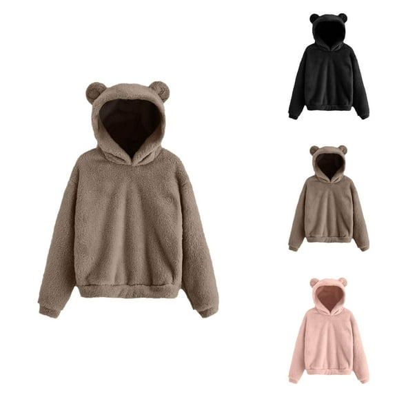 Fashion Clothing Women's Solid Color Sweatshirt Women Long Sleeve Solid Sweatshirt Warm Bear Shape Fuzzy Hoodie Coat