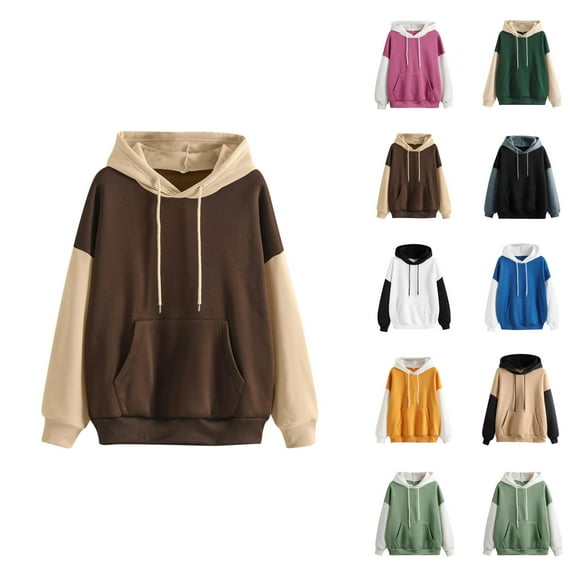 Fashion Clothing Women's Solid Color Sweatshirt Womens Casual Strap Blouse Long Sleeve Splice Hooded Sweatshirt Tops
