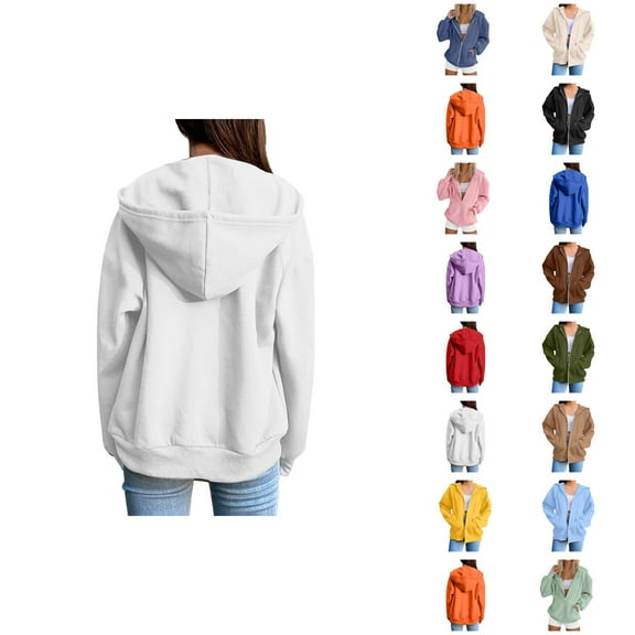 Fashion Clothing Women's Solid Sweatshirt Trendy Women's Hoodies And Sweatshirts Stylish Solid Zip Up Jacket For Everyday Wear Long Sleeve Coat