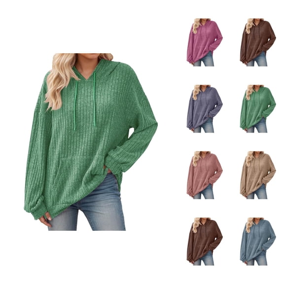Fashion Clothing Women's Solid Sweatshirt Women's Hooded Sweatshirt Long Sleeve Ribbed Pullover Casual Loungewear Soft Cozy Comfortable Warm Winter Fall Spring Outerwear