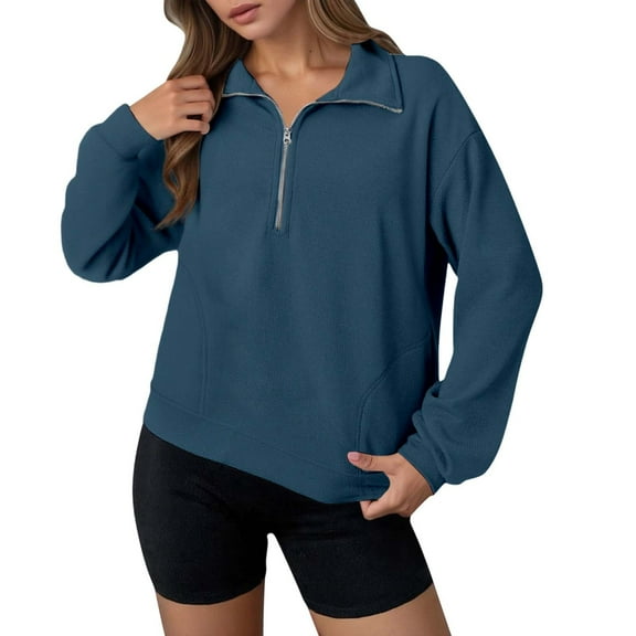 Fashion Clothing Women's Solid Sweatshirt Women's Zip Up Sweatshirt Casual Long Sleeve Pullover Tops Stand Collar Loose Fit Basic Solid Color Outerwear For Daily Wear Fall Fashion