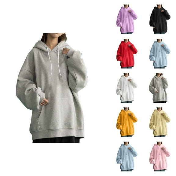 Fashion Clothing Women's Solid Sweatshirt Womens Daily Long Casual Down For Womens Pocket Hooded Sweatshirts Pullover Sleeve Button V Drawstring Hoodies Neck Women's Hoodies Sweatshirts
