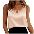 thumbnail image 1 of Fashion Clothing Womens Satin Tank Top Strap Basic Summer Vest Shirt Casual V Neck Sleeveless Blouses Burnout Workout Tops for Women Cute Tops Teens Compression Cropped Top Leather Corset Beige XXL, 1 of 4