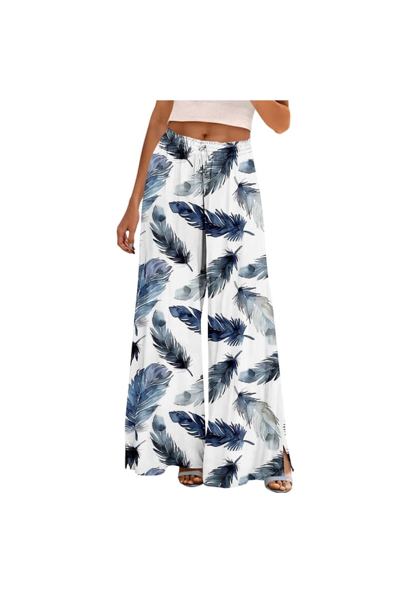 Fashion Clothing Womens Wide Leg Pants High Elastic Waist Boho Floral Palazzo Pants with Pockets Loose Flowy Casual Beach Vacation Outfits, Palazzo Pants for Women Casual