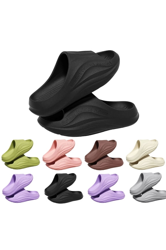 Fashion Cloud Slides EVA Open Toe Non-Slip Comfortable Casual Slippers Black 40