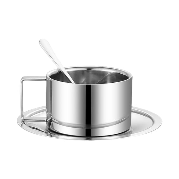 Fashion Coffee Cup Set 304Stainless Steel Texture Includes Cup Spoon and Tray