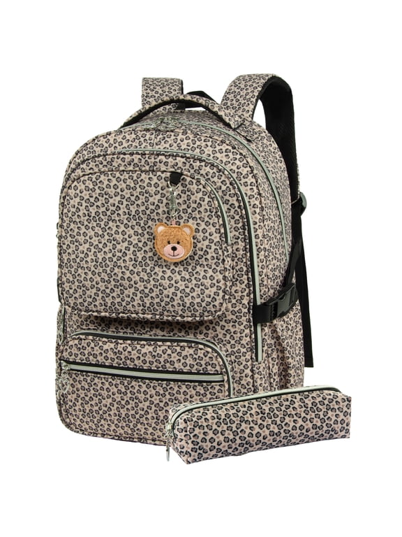 School Backpack for Women, Large 32L College Backpack, Multi-Pocket Bookbag Fits 15.6" Laptop, Leopard Print