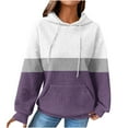 thumbnail image 1 of Fashion Color Block Pullover Hoodie Women, Loose Fit Long Sleeve Sweatshirt with Hood and Pocket, Ideal for Everyday Autumn Winter Wear Dark Purple, 1 of 6