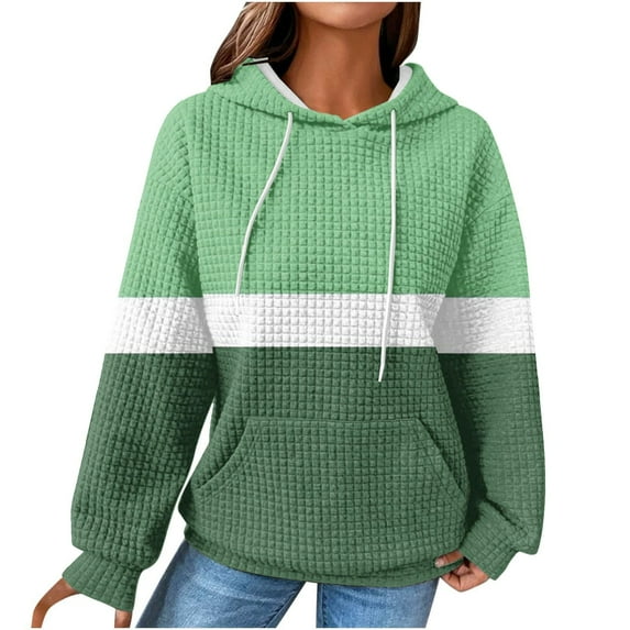 Fashion Color Block Pullover Hoodie Women, Loose Fit Long Sleeve Sweatshirt with Hood and Pocket, Ideal for Everyday Autumn Winter Wear Mint Green