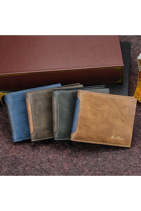 Fashion Color Blocking Short Open Purse for Men with Multiple Card Slots and Secure Clutch Bag Design