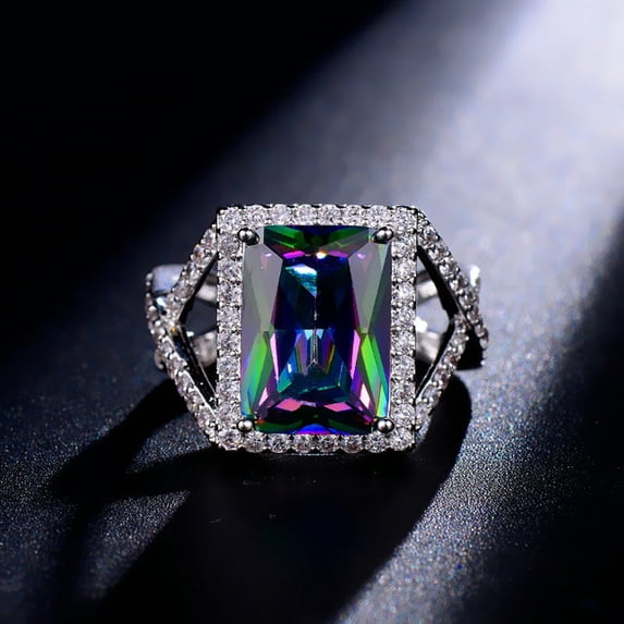 Womens Geometric Zircon Ring Electroplated Platinum Finish Hypoallergenic Jewelry For Her Gift Chic Shine Finish