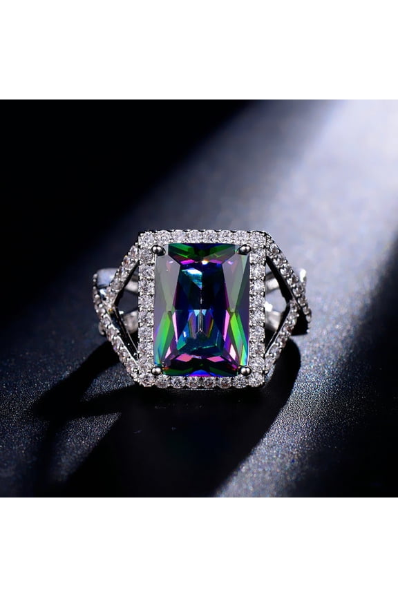 Fashion Color Ring AAA Zircon Electroplating Platinum Ladies Hypoallergenic Ring