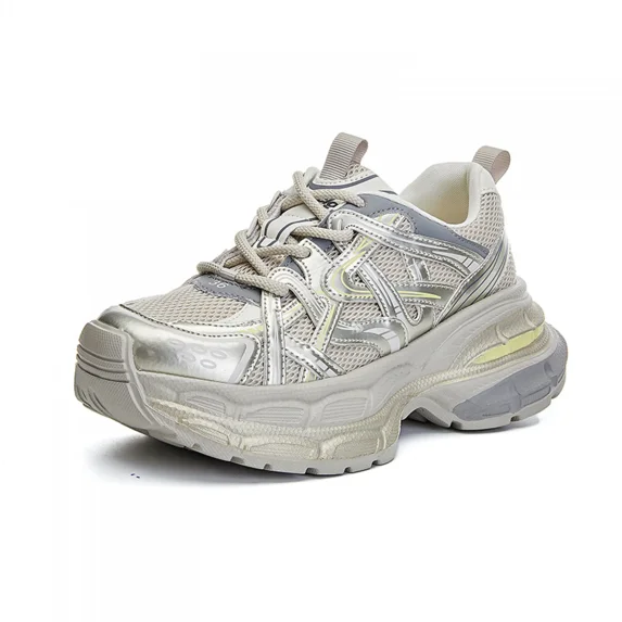 Fashion Colorblock Chunky Sneakers Retro Dad Walking Shoes,Gold,Womens