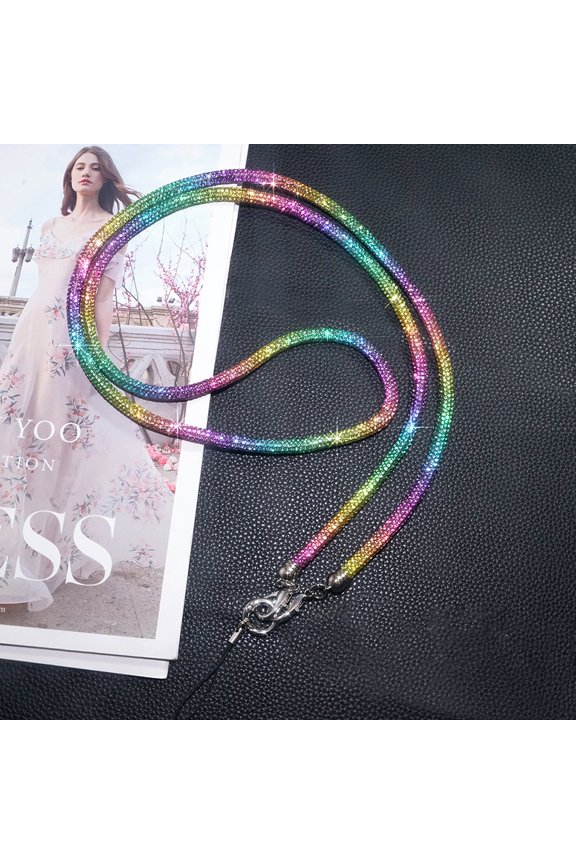 Fashion Colorful Rhinestone Lanyard Bling Glitter Diamond,Crystal Retractable Badge Reel,Rhinestone Neck Lanyard Card Holder with Metal Clasp and Key Ring for Women,Colorful2