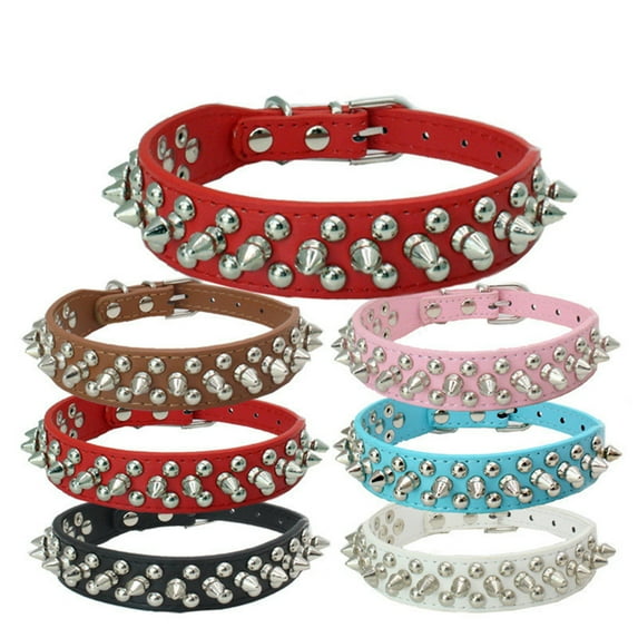 Fashion Colorful Stud Dog Collar PU Leather Stud Rhinestone Soft Adjustable Fit Medium Large Pets/Pink