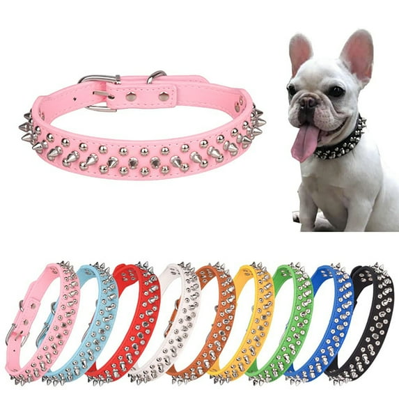 Fashion Colorful Stud Dog Collar PU Leather Stud Rhinestone Soft Adjustable Fit Medium Large Pets/Pink