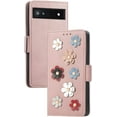 thumbnail image 1 of Fashion Comfortable Flower Leather Flip Phone case with Wallet Card Holder Stand for Google Pixel 7 6 5 4 A Pro XL 4G 5G Cover Glamorous Full wrap-Around Bumper(Pink,Pixel 5A 5G), 1 of 8