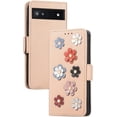 thumbnail image 1 of Fashion Comfortable Flower Leather Flip Phone case with Wallet Card Holder Stand for Google Pixel 7 6 5 4 A Pro XL 4G 5G Cover Glamorous Full wrap-Around Bumper(Gold,Pixel 6 Pro), 1 of 8