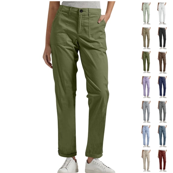 Fashion Comfortable Pants For Women Trendy Solid-Color Casual Straight-Button Pocket Work Army Green Workout Trousers S-3XL Summer Spring And Fall Wear