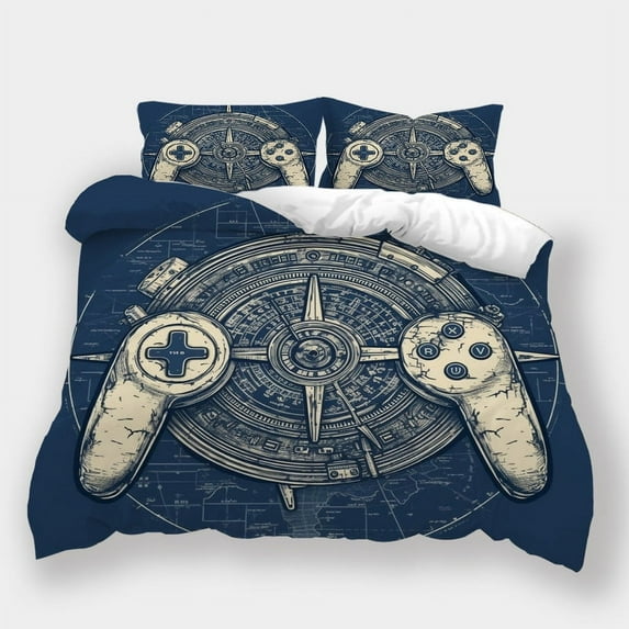 Fashion Comforter Cover Set Gamepad City Skull Printed Bedspreads Boys Men Cool Bedding Set,King (90"x104")