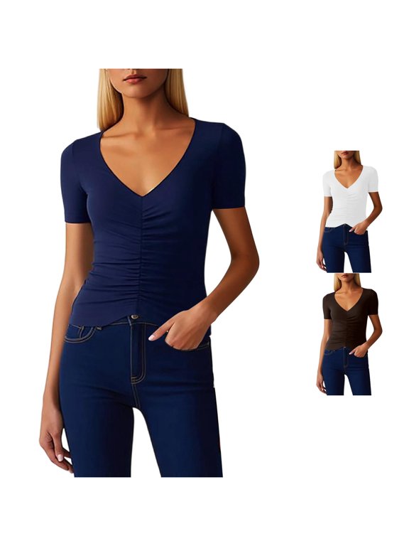 Fashion Commute Blouse Elegant Smocked Neckline Slim Fit Waist Defining Solid Color Top T Neck Tops for Womens Top Thick Long Sleeve T Shirt Women Compression Shirt Long Sleeve Casual