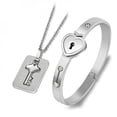 thumbnail image 1 of Fashion Concentric Lock Key Titanium Steel Couple Sets Stainless Steel Jewelry Bracelet Necklace, 1 of 6