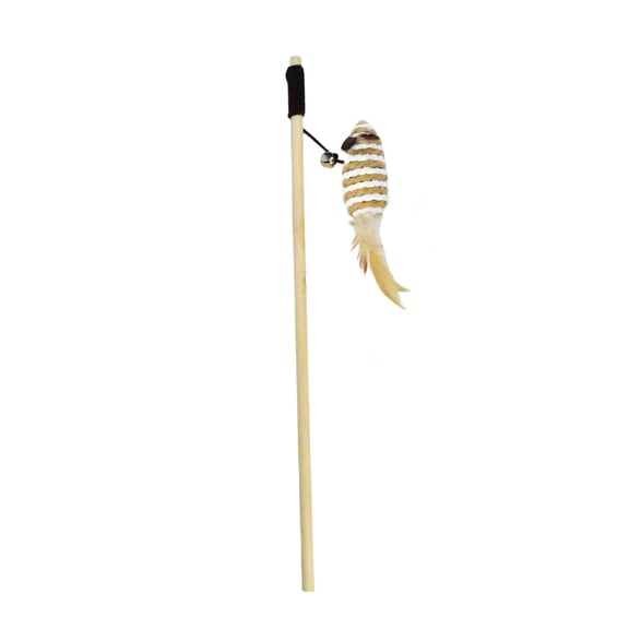 Fashion Cat Wand Toy - Natural Wooden Teaser Pole with Elastic String & Bells for Interactive Indoor Cat Play.