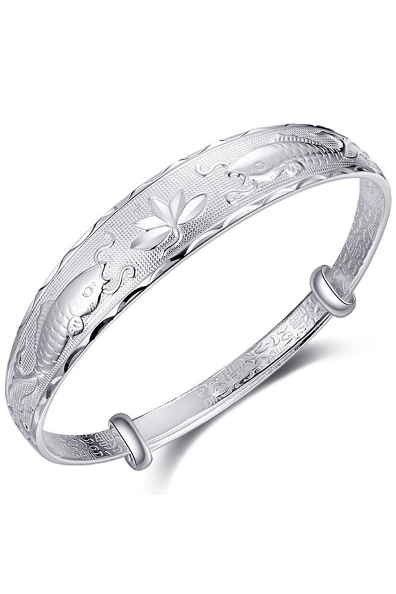 Fashion Copper Bracelet With Double Fish Lotus Design, Korean Style, Electroplated Finish, Gift For Women
