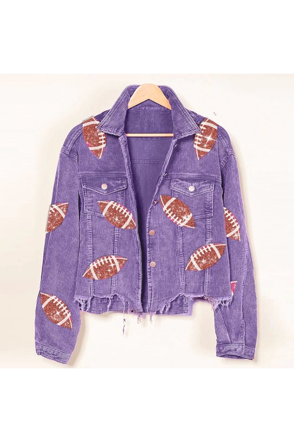 Fashion Corduroy Jacket Fashion Rugby Print Baseball Jacket Autumn And Winter Tops Clothes For Women
