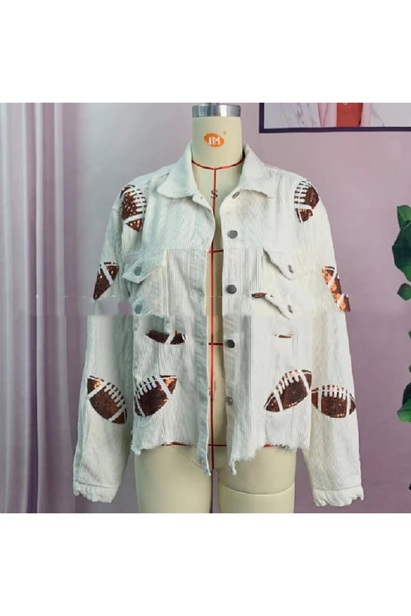 Fashion Corduroy Jacket Fashion Rugby Print Baseball Jacket Autumn And Winter Tops Clothes For Women